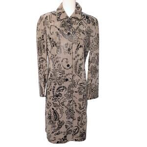 Tan Suede long  Leather Jacket with Black Floral Applique